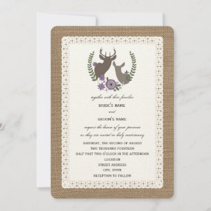 Invitation Burlap + dentelle Inspirée par le violet Buck Flor