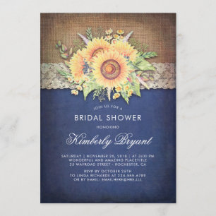 Invitation Burlap Dentelle Tournesol Marine Fête des mariées
