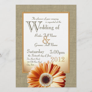 Invitation Burlap et Bow Orange Gerbera Daisy Mariage