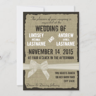 Invitation Burlap et Bow Rustique Mariage Antique Blanc