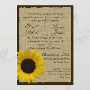 Invitation Burlap et Mariage de tournesol