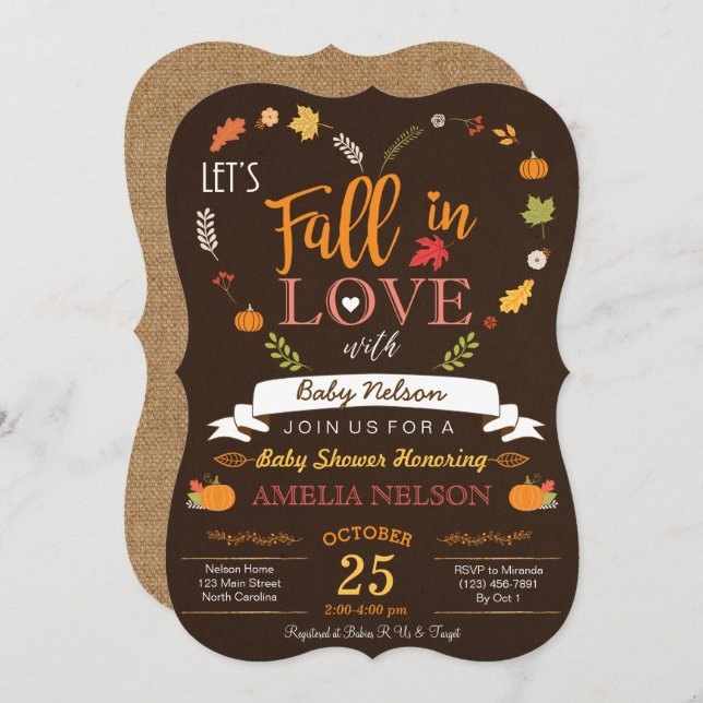 Invitation Burlap Fall In Love Citrouille Baby shower Invitat (Devant / Derrière)