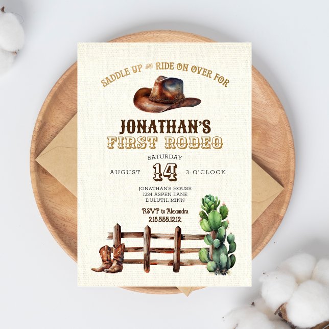 Invitation Burlap Faux Gold Cowboy Premier Rodéo (Créateur téléchargé)