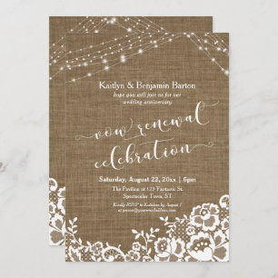 Invitation Burlap Lace Chaînes Lumineuses Vow Renouvellement 