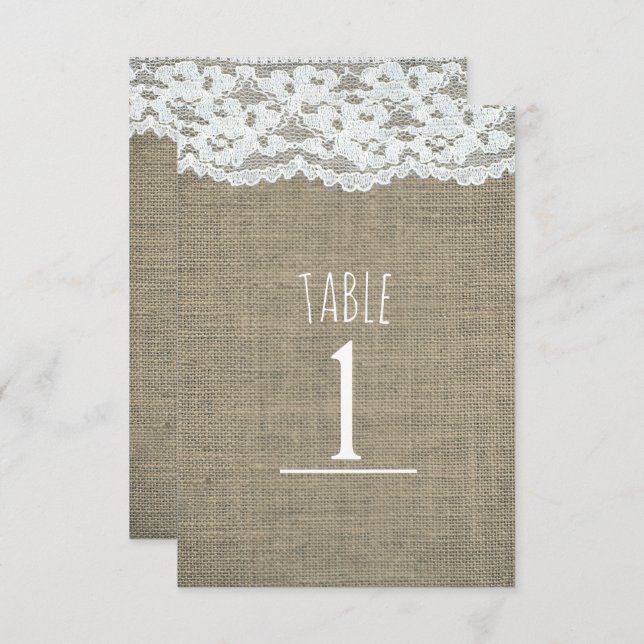 Invitation Burlap & Lace Simple Rustic Mariage Numéro de tabl (Devant / Derrière)