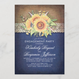 Invitation Burlap Lace Tournesol Navy Russe Engagement Party