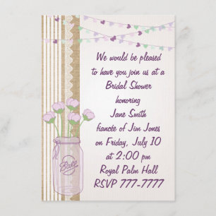 Invitation Burlap Lilac Purple Mason Jar Fête de l'mariée Inv