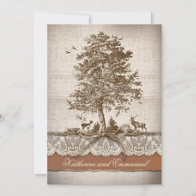 Invitation burlap love tree mariage campagnard rustique invit (Devant)