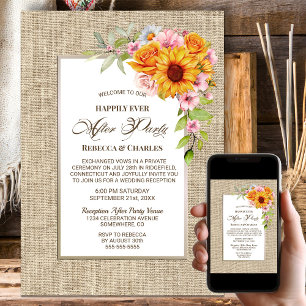 Invitation Burlap Mariage après la fête tournesol floral