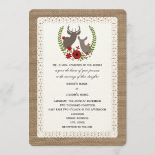 Invitation Burlap + Mariage de Noël de dentelle Buck + Doe De