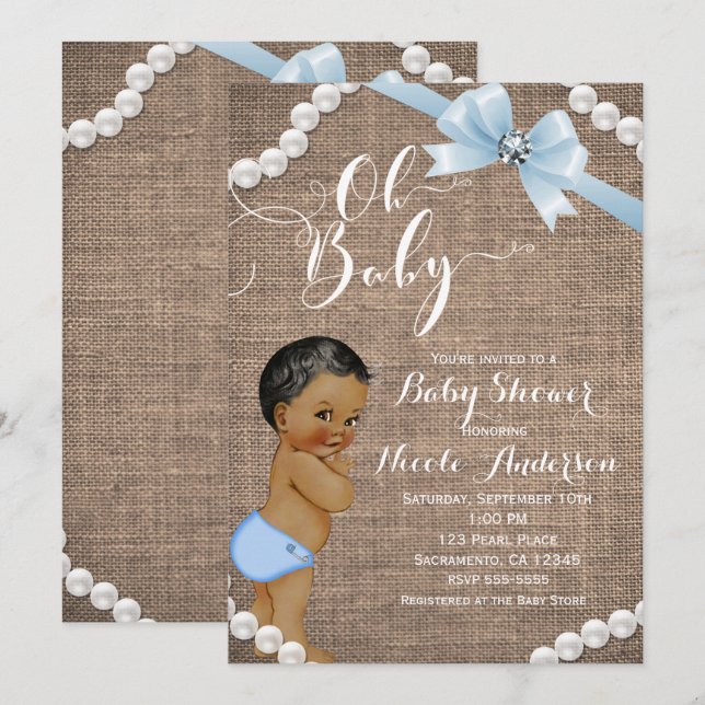 Invitation Burlap & Pearls Cadeau Bleu Ethnique pour Fête de  (Devant / Derrière)