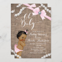 Burlap & Pearls Pink Bow Ethnic Girl Baby shower