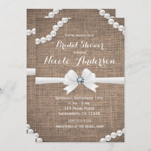 Invitation Burlap & Pearls Rustic Glamor Fête de l'mariée