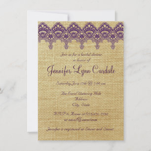 Invitation Burlap Purple Damask Lace nuptiale douche Invitati