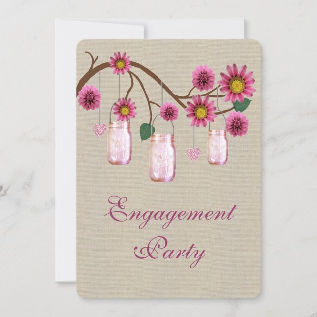Invitation Burlap Russe Pink Mason Jars (Devant)