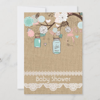 Invitation Burlap Rustic Lace Mason Jar Baby shower Invitatia