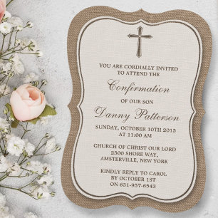 Invitation Burlap Rustique Croix Sainte Communion Ou Confirma