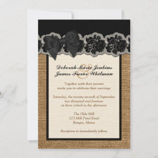 Invitation Burlap Rustique, Dentelle IMPRIMÉE, Mariage de la