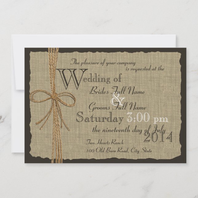 Invitation Burlap rustique et Mariage Twine (Devant)