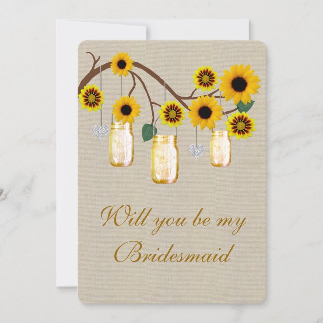 Invitation Burlap Rustique Jaune Mason Jarres Bridesmaid Cart (Devant)
