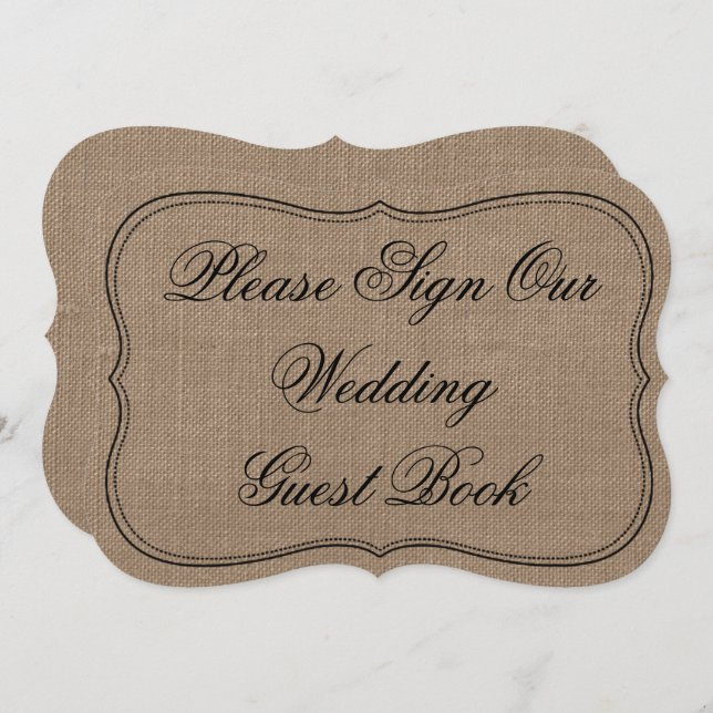 Invitation Burlap Rustique "S'il vous plaît signer notre livr (Devant / Derrière)
