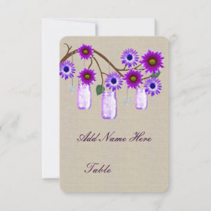 Invitation Burlap Rustique violet Mason jarres Table Place Ca