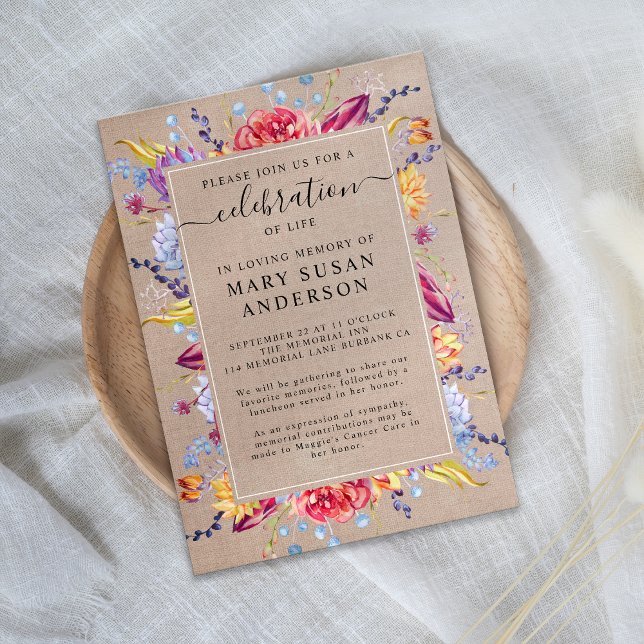 Invitation Burlap Succulents Célébration de la vie Memorial (Créateur téléchargé)