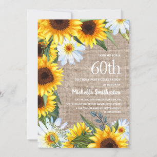 Invitation Burlap White Daisers Yellow Sunflower Anniversaire