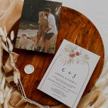 Invitation Burnt Orange Arch Dry Floral Arch Wedding<br><div class="desc">Burnt Orange Arch Dry Floral Arch Wedding Invitation Modern minimalist wedding invitation featuring a terre cotta arch and dry floral arrangement with burnt orange roses,  white orchards and palm leaves. This design also features the couples initials and a photo of the couple on the back.</div>