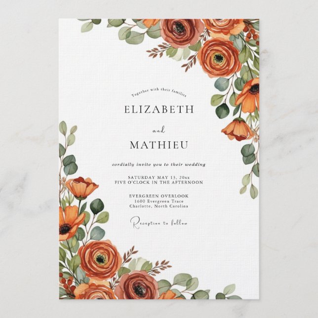 Invitation Burnt Orange Autumnal Bloom Wedding (Devant)