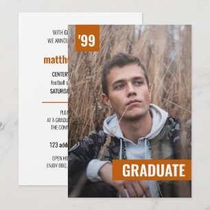 Invitation Burnt Orange Bold & Modern Photo Graduation