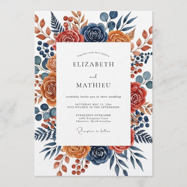Invitation Burnt Orange Botanical Bloom Wedding (Devant)