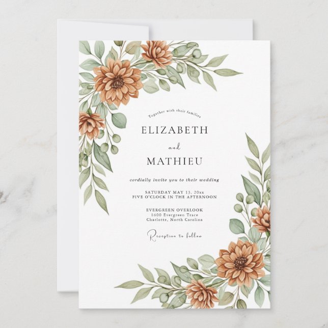 Invitation Burnt Orange Botanical Harvest Wedding (Devant)