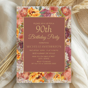 Invitation Burnt Orange Cream Rust Floral 90e anniversaire