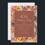Invitation Burnt Orange Crème rouille Floral 40e anniversaire<br><div class="desc">Plutôt brûlée orange,  rouille,  et couleur crème de l'aquarelle fleurie invitation pour la fête du 40e anniversaire des femmes. Contactez-moi pour obtenir de l'aide sur la personnalisation ou pour demander la correspondance ou la coordination des produits Zazzle</div>