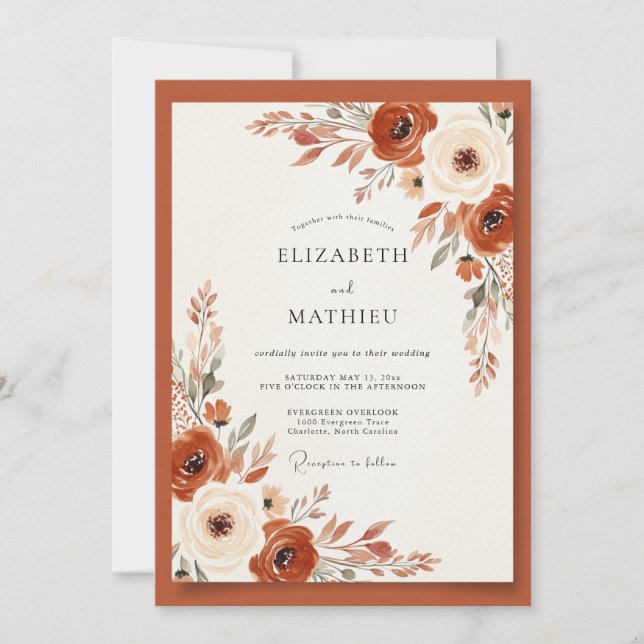Invitation Burnt Orange Earthy Botanical Wedding (Devant)