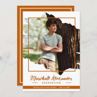 Invitation Burnt Orange Edgy Abstrait Torn Photo Graduation