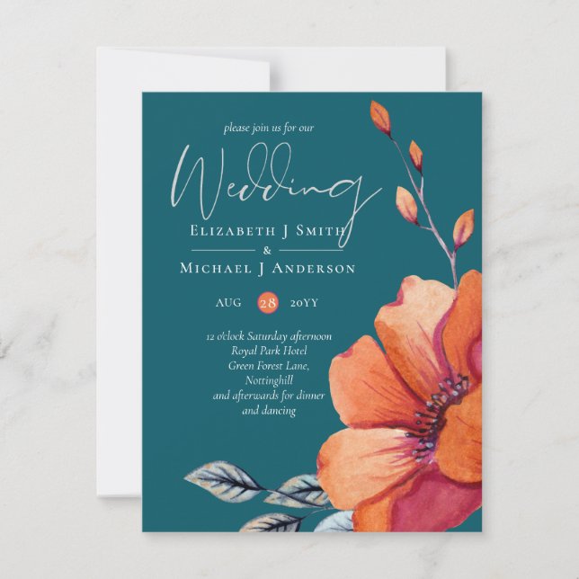 Invitation Burnt Orange et Noir Mariage Turquoise Invite BUDG (Devant)