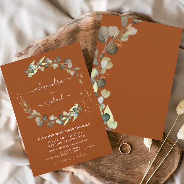 Invitation Burnt Orange Eucalyptus Verdure Mariage élégant (Créateur téléchargé)