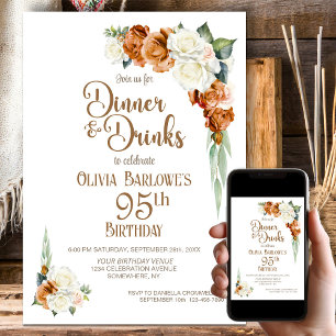 Invitation Burnt Orange Floral 95ème anniversaire Diner Party