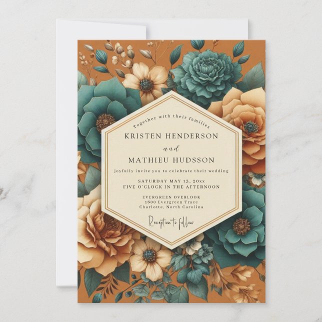 Invitation Burnt Orange Floral Opulent Wedding (Devant)