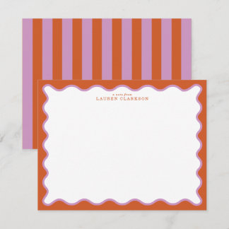 Invitation Burnt Orange & Lavender Wavy Border Note Card