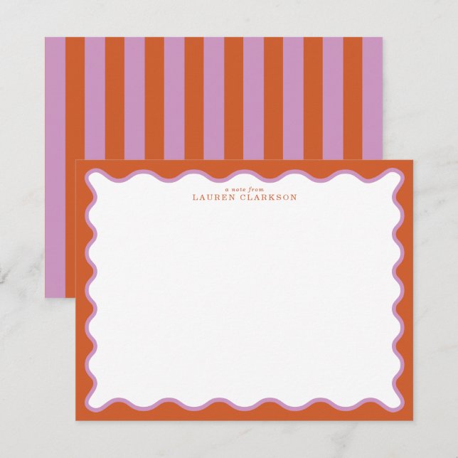 Invitation Burnt Orange & Lavender Wavy Border Note Card (Devant / Derrière)