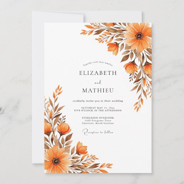 Invitation Burnt Orange Lustrous Autumnal Wedding (Devant)