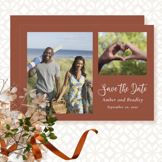 Invitation Burnt Orange Minimal Photo QR Code Enregistrer la  (Créateur téléchargé)