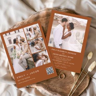 Invitation Burnt Orange Minimaliste Photo Code QR Mariage