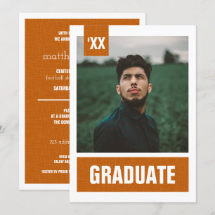 Invitation Burnt Orange Modern Textured Photo Graduation