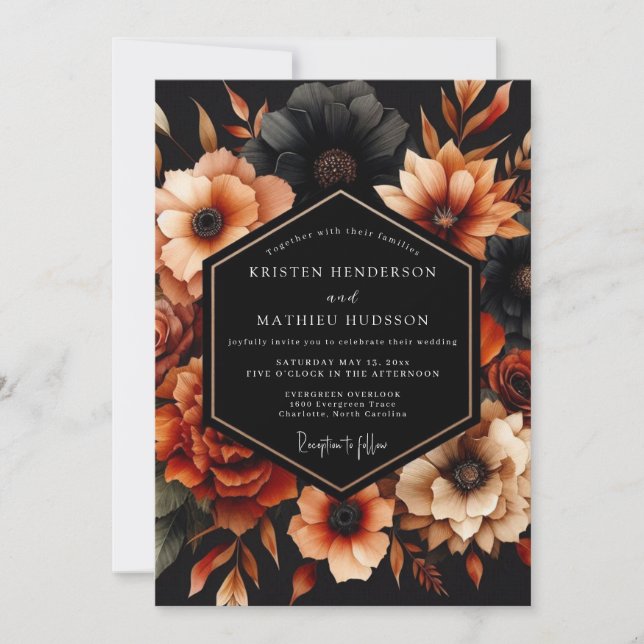 Invitation Burnt Orange Noir Bloom Wedding (Devant)