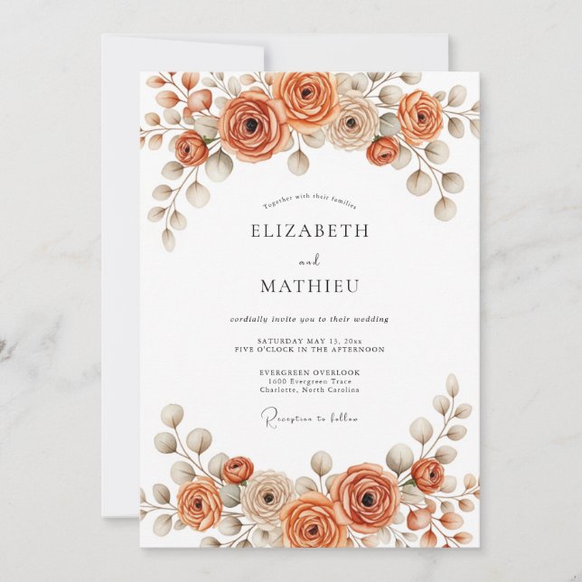 Invitation Burnt Orange Painterly Blossom Wedding (Devant)