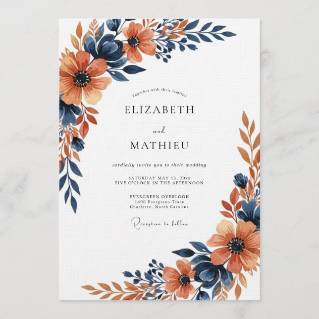 Invitation Burnt Orange Painterly Floral Wedding (Devant)